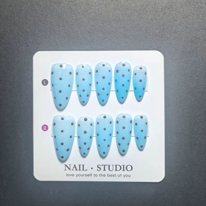 10 pièces de faux ongles à presser 100% faits à la main avec des pois café et roses, faux ongles sci