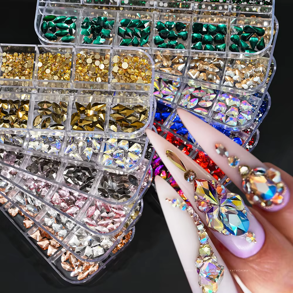 Strass pour Nail Art bleu saphir, 12 grilles, multi-formes, pierres précieuses en cristal, breloques