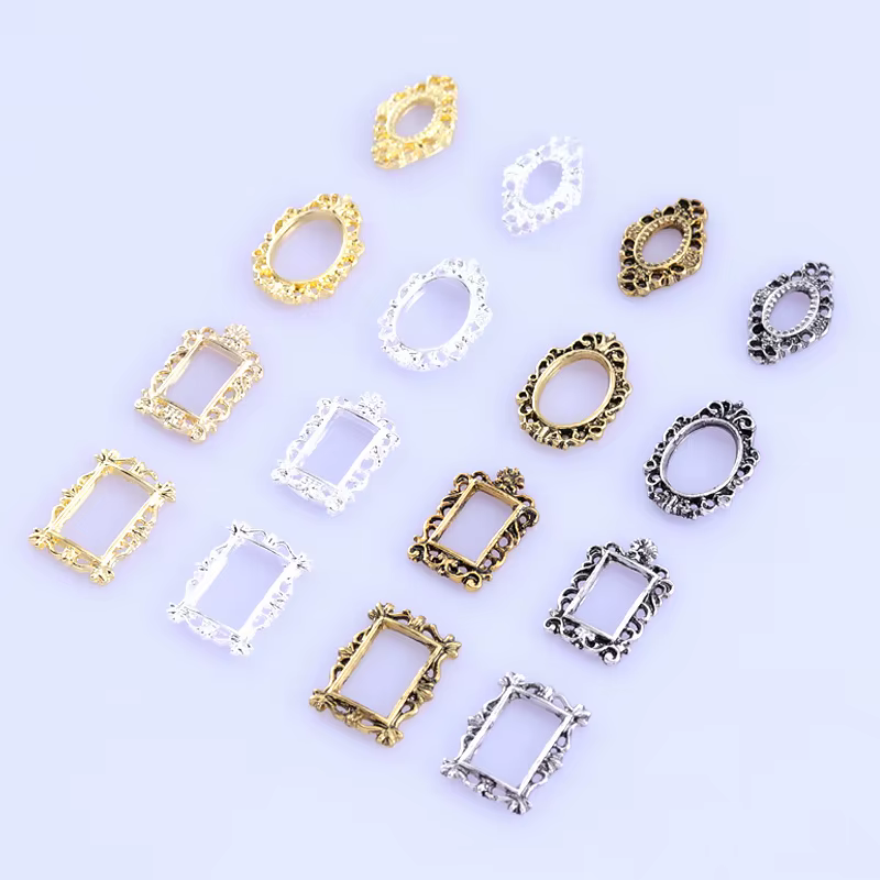 50 pièces cadres d'art d'ongle 4 formes modèles bricolage breloques en alliage pour accessoires d'on