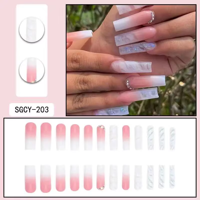 24 longs cercueil en gros faux ongles art, dernière presse à ongles artificiels au doigt sur les ong