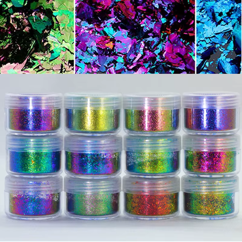 1 pot de paillettes pour nail art AURORA Chrome, multi-chrome, caméléon, paon, galaxie, paillettes p