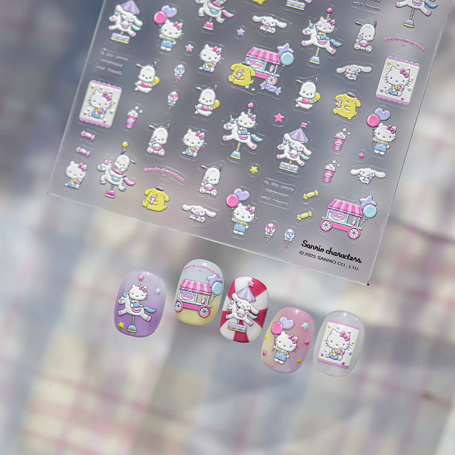 1 pièces nouvelle famille Sanrio dessin animé 5D en relief autocollant pour ongles mignon Hello Kitt