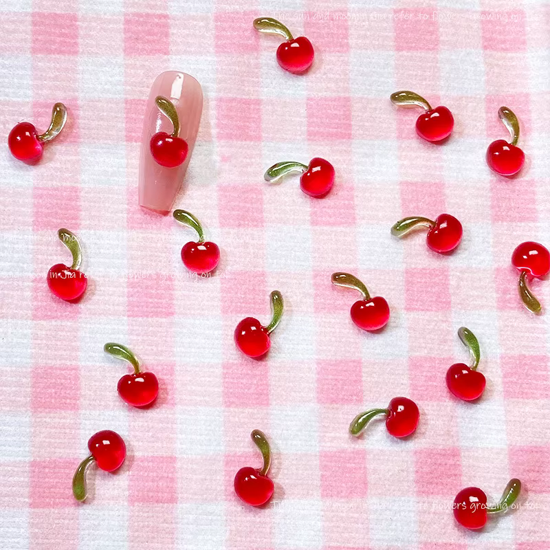 10pc mignon cerise Nail Art accessoires pièces 3D Mini simple Double cerise résine ongles breloques