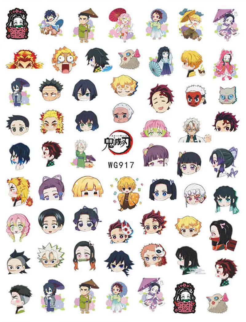1 paquet d'autocollants pour ongles Anime Demon Slayer, dessin animé princesse Disney, décoration Na