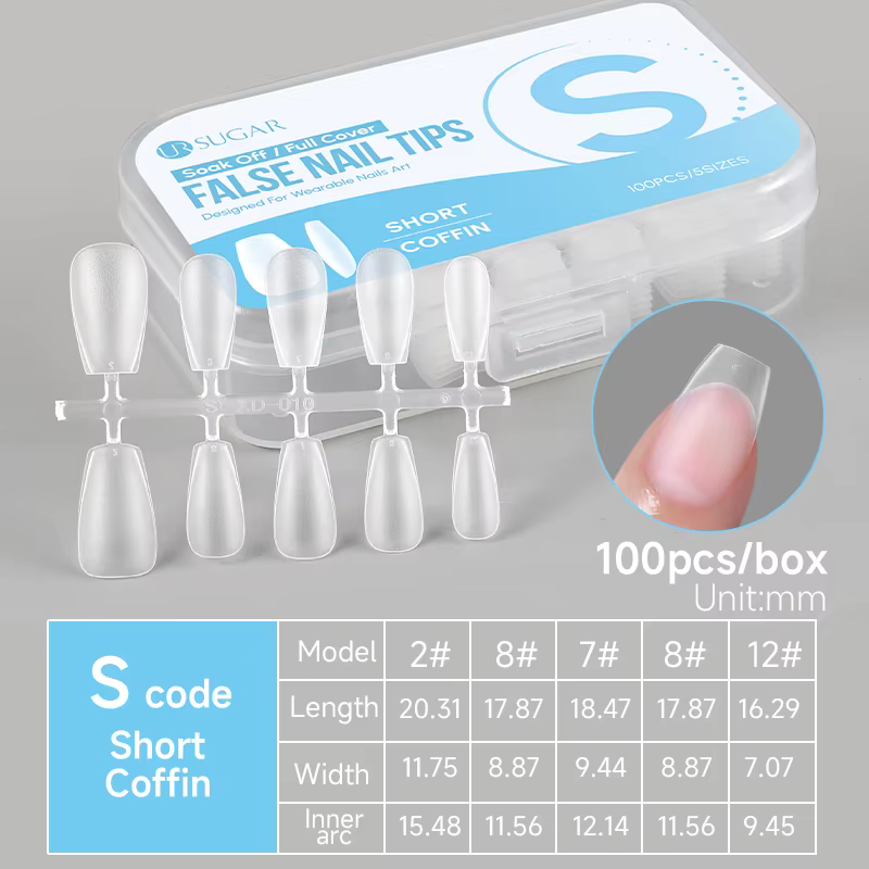 UR SUGAR 100 pièces Faux ongles à presser pour nail art, version givrée, couvrance totale, courts, f