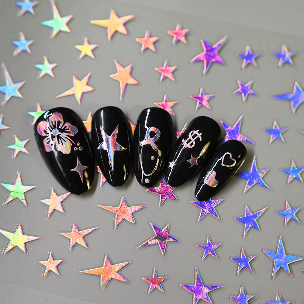 Autocollants pour ongles étoiles 3D or argent, 12 pièces, décalcomanies bronzantes Starlight pour Na