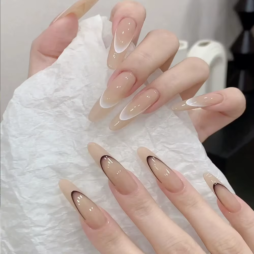 Autocollants 3D pour Nail Art, ligne dégradée française, auto-adhésifs, blanc + noir, pochoir de con