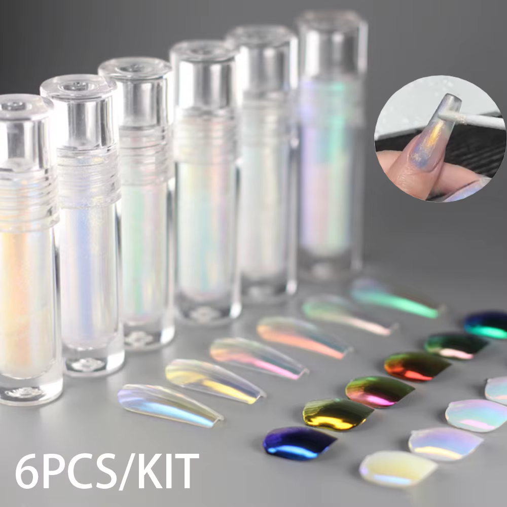 6 pièces ensemble liquide Chrome pour ongles liquide frottant effet Pigment Aurora poudre ongles Chr