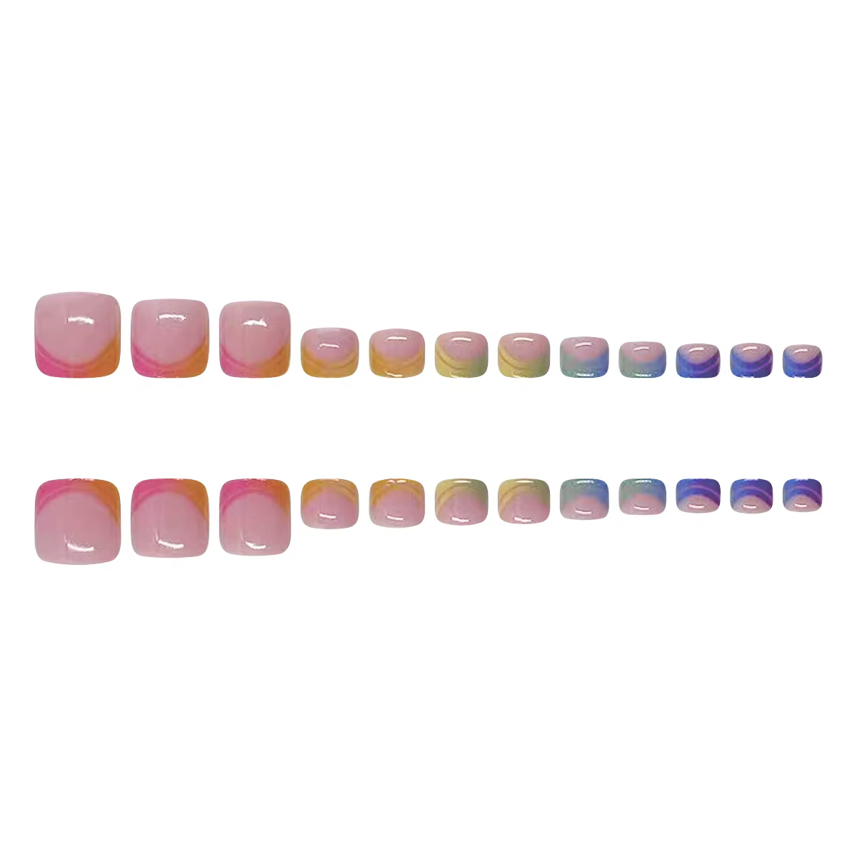 Faux ongles d'été dégradés français pour orteils, ensemble d'ongles courts et carrés, à pression, ar