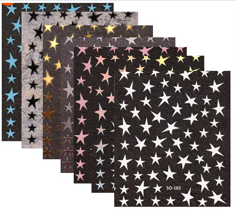 Mélanger 7 étoiles colorées ongles autocollants pentagramme irrégulier décalcomanies Laser brillant 