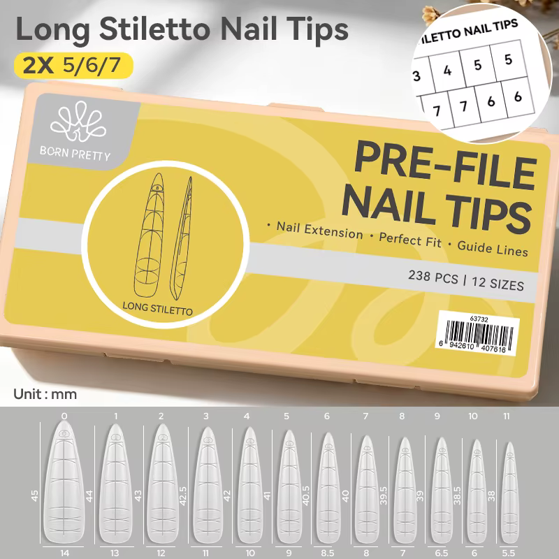 BORN PRETTY – Nouveaux faux ongles longs stiletto avec lignes de guidage intégrées, couverture compl