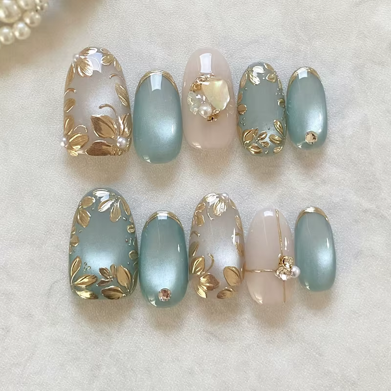 24 pièces dégradé rose amande faux ongles conseils portable oeil de chat tache conception ongles ens
