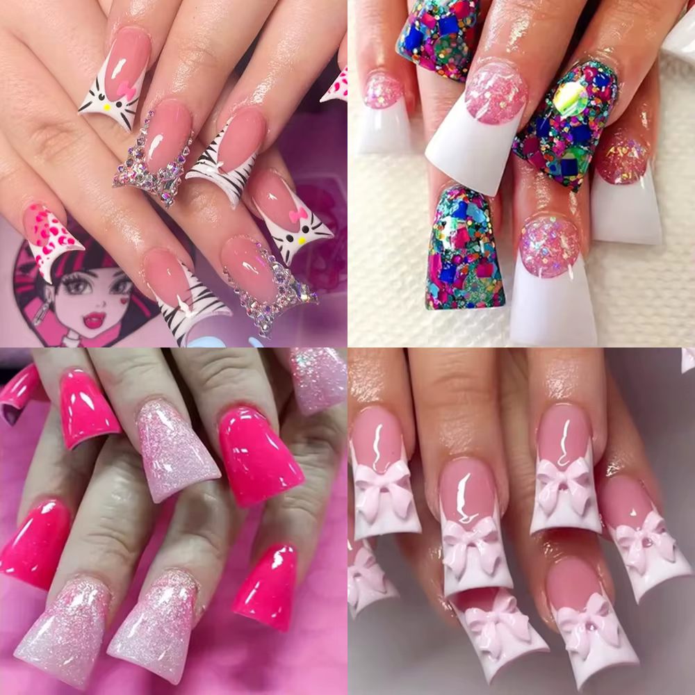 Faux ongles en forme de canard, demi-couverture, transparents/naturels, à pression, Y2K, Extension d