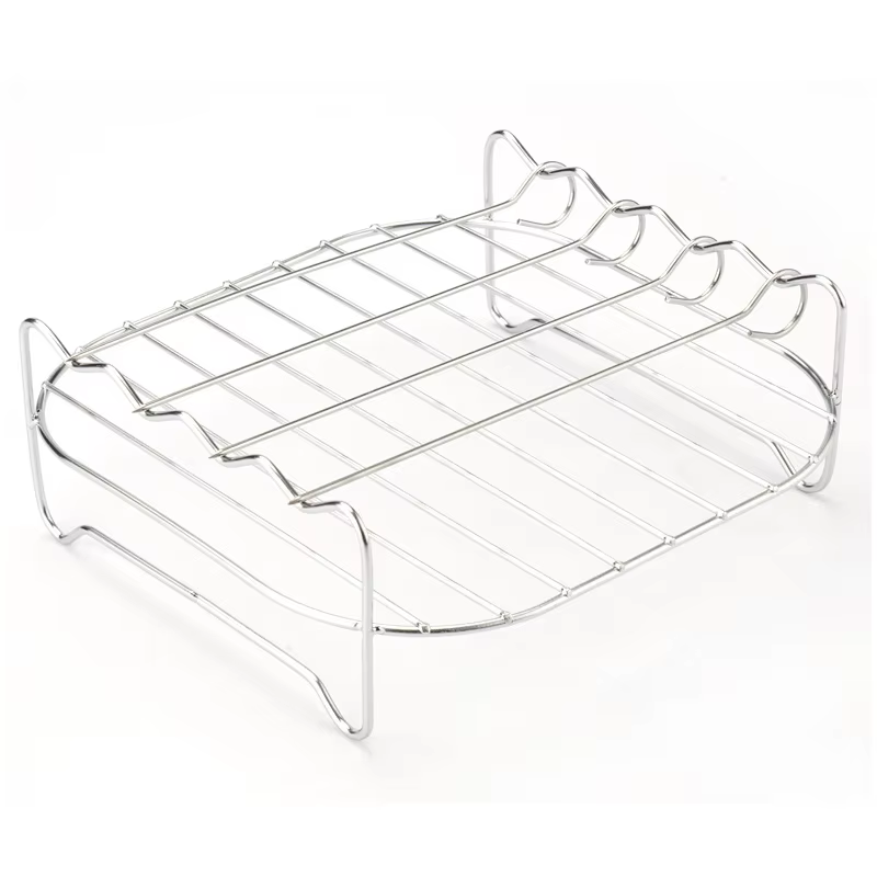 Support de gril pour friteuse à air équipé de quatre brochettes, grille de cuisson en acier au carbo