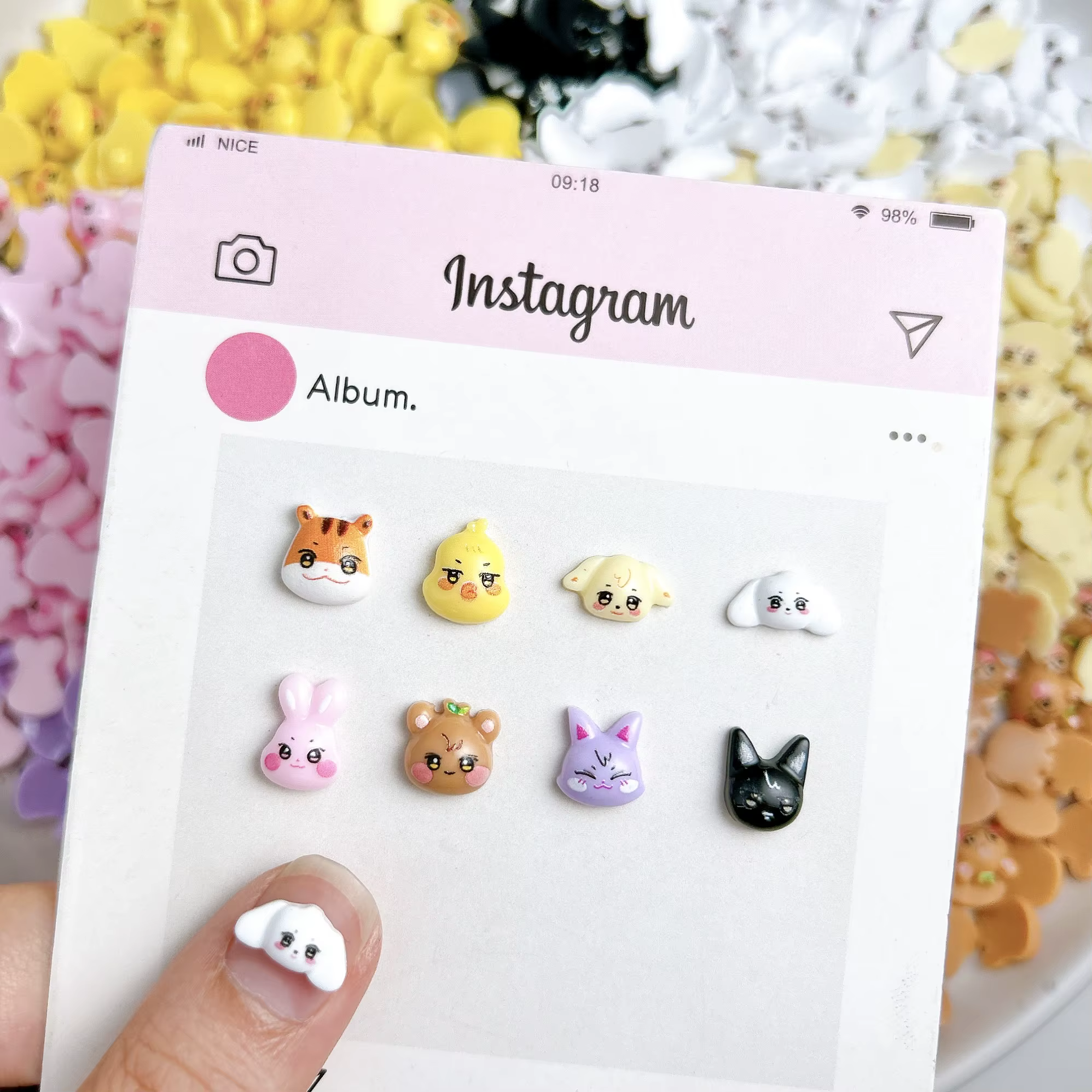 30 pièces créatives peintes Kawaii série animale Nail Art breloques 3D dessin animé lapin ours tigre