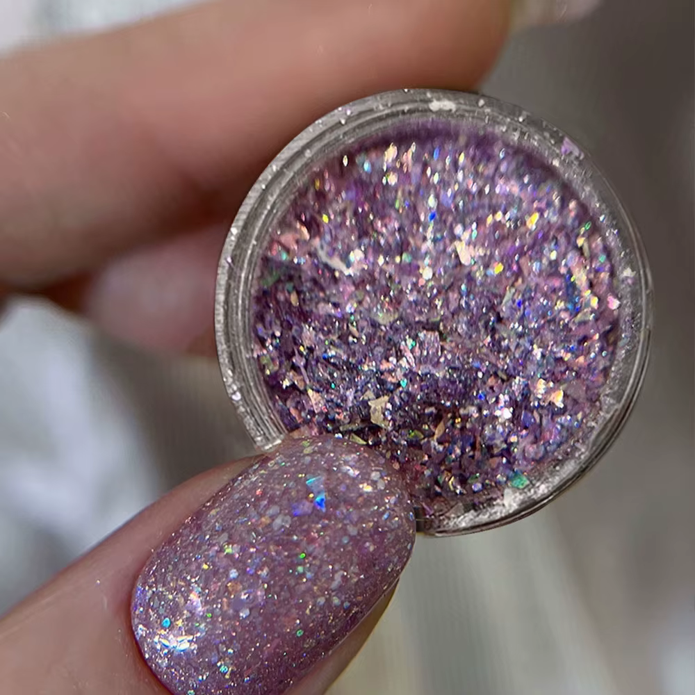 Poudre scintillante pour Nail Art, 1 g/boîte, coquille mixte, opale, paillettes, feuille holographiq