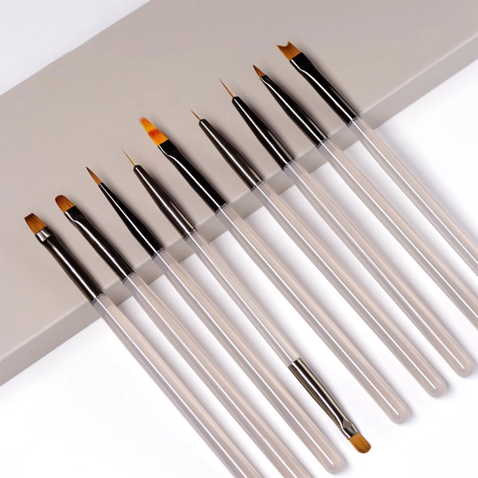 Ensemble de 9 pinceaux gris pour nail art, outils pour nail art adaptés au vernis à ongles en gel et