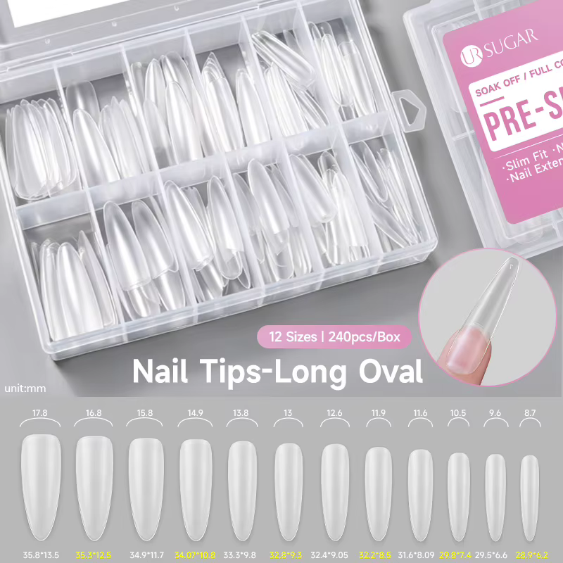 UR SUGAR 240PCS Faux ongles fins et longs, préformés, à couverture complète, avec graduation, pour m