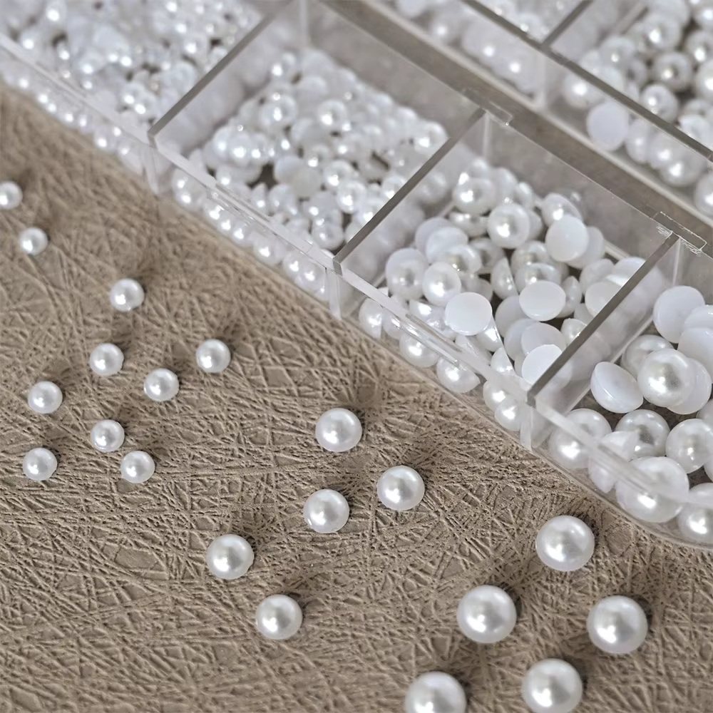 Perles demi-rondes à 12 grilles, breloques 3D pour ongles, 1.5/2/2.5/3/4/5mm, perles blanches à dos