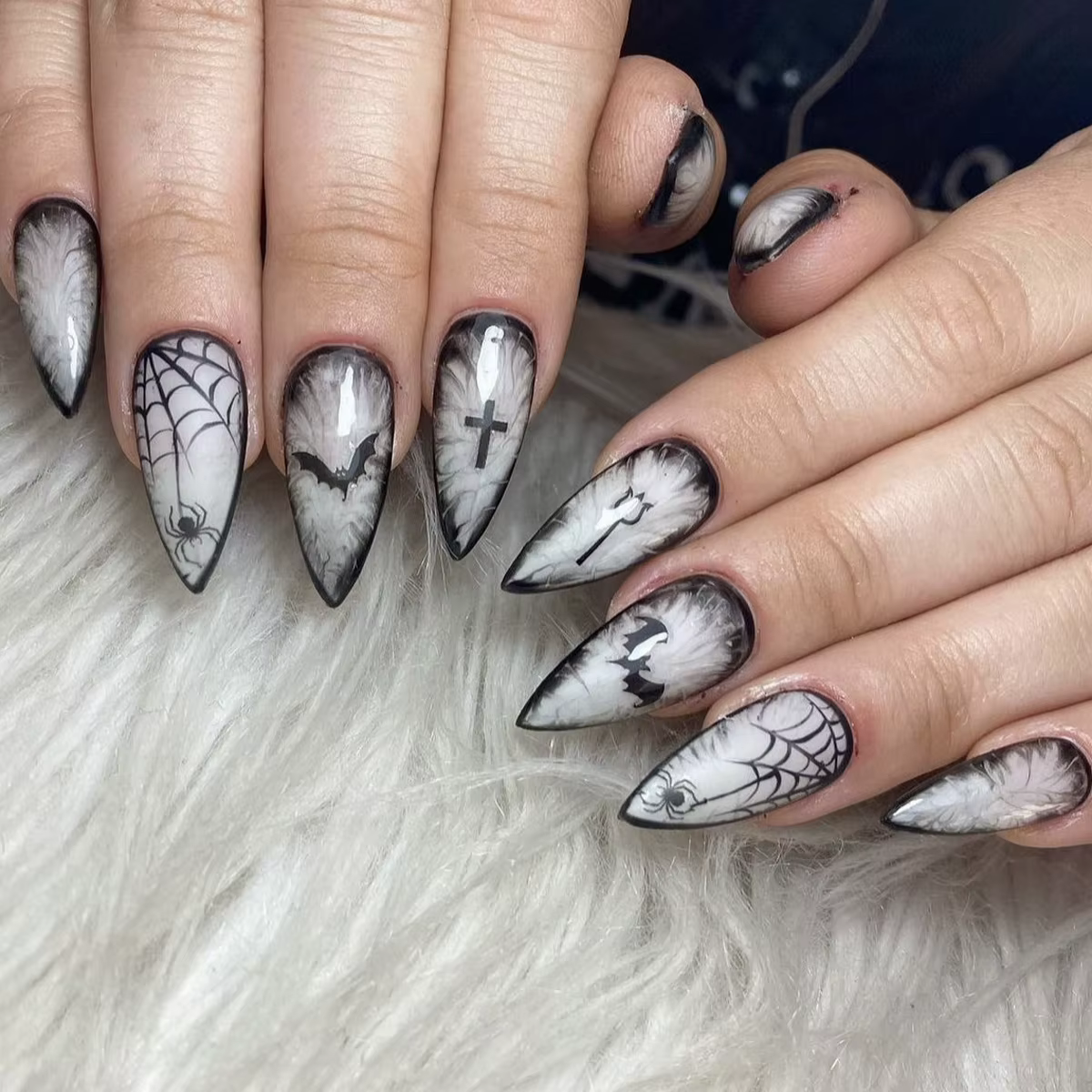 2025 Halloween faux ongles noir gothique Punk amande cercueil presse sur ongles femmes Rose fleur ch