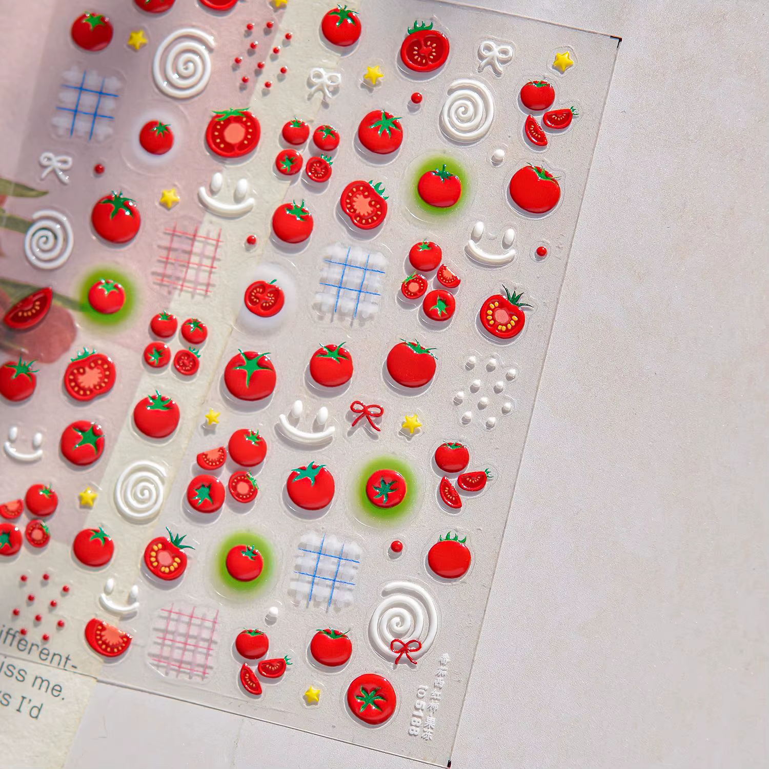 Autocollant 5D pour Nail Art, tomate rouge Kawaii, gelée, Mini étoiles à nœud papillon, fruits d'été