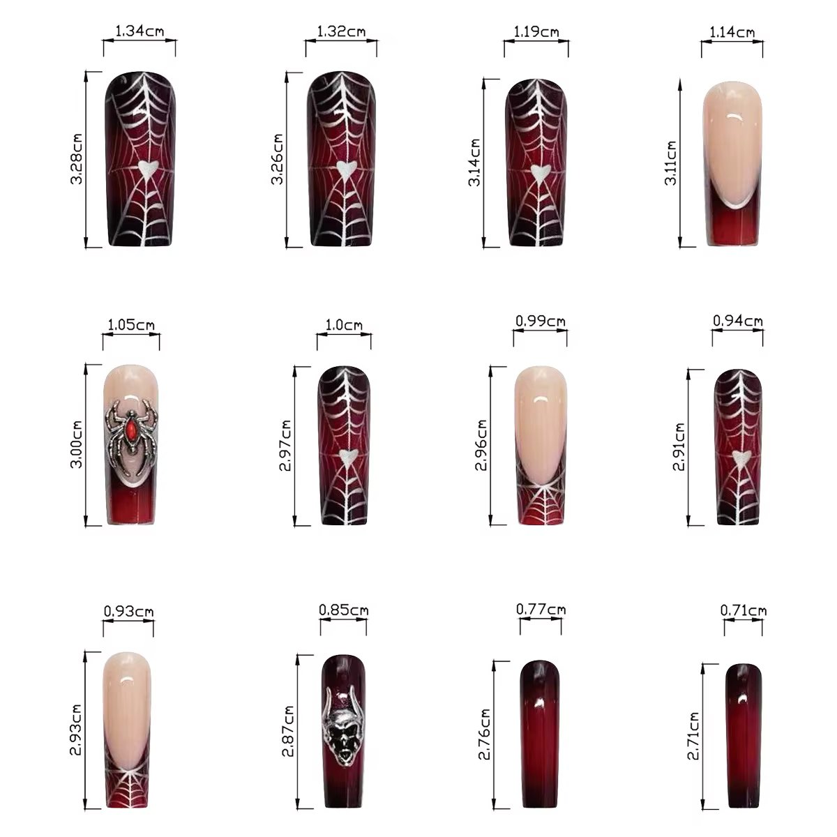 24 pièces français noir presse sur ongles Style Punk 3D araignée crâne conception faux ongles noir r