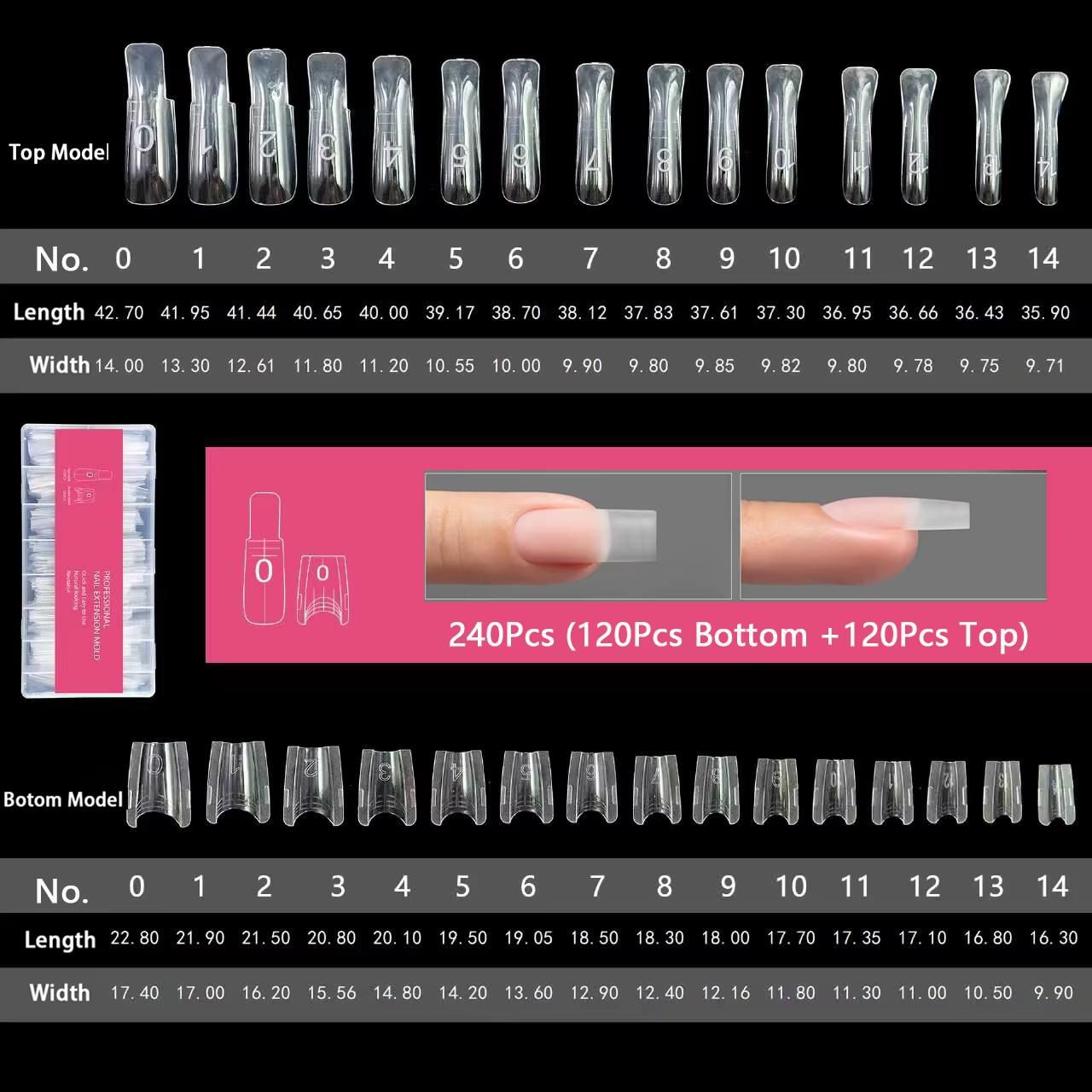 240 Pièces Nouvelles Formes Double pour Ongles Sandwich Réutilisables, Mélange de 15 Tailles, Courte