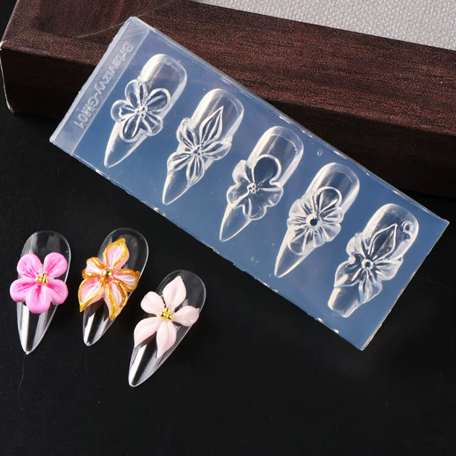 1 pièce Moule en silicone 3D pour ongles, motif fleur de printemps (Lys, Hibiscus), pour la sculptur