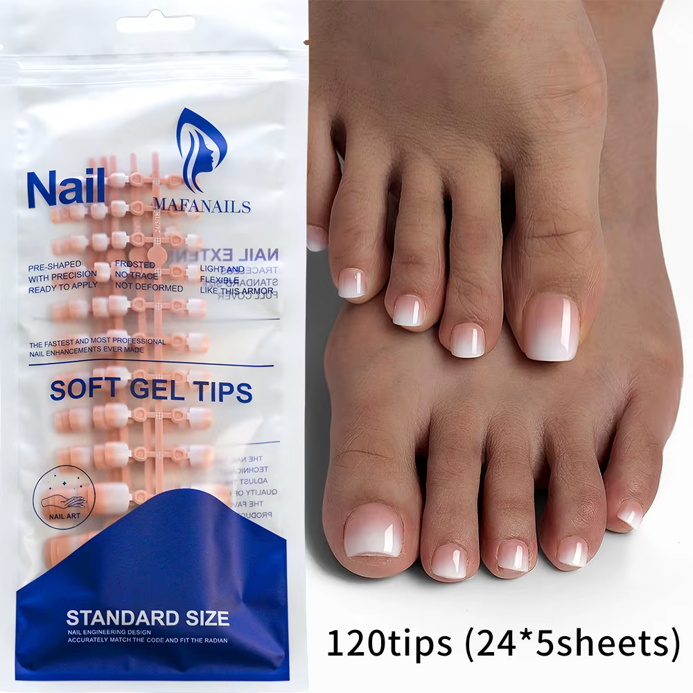 24*5 pièces faux orteils ongles français carré nu rose Nature faux ongles pieds ongles conseils couv