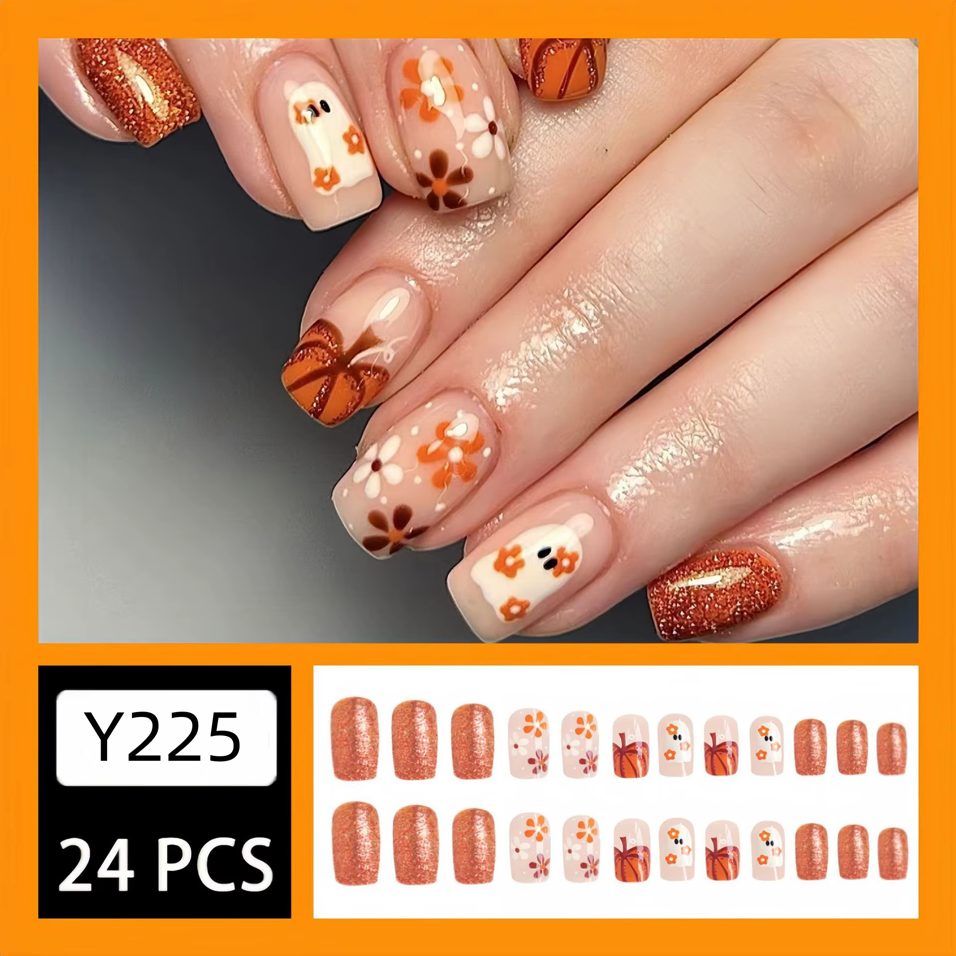 Sky Ocean – faux ongles avec autocollant en gelée, à pression, à tête ronde, ovale, couverture compl