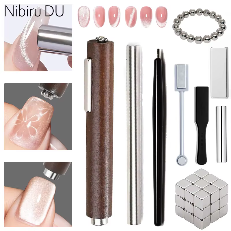 Cube magnétique œil de chat 3 en 1 pour ongles, bâton carré magnétique puissant, stylo magnétique, D