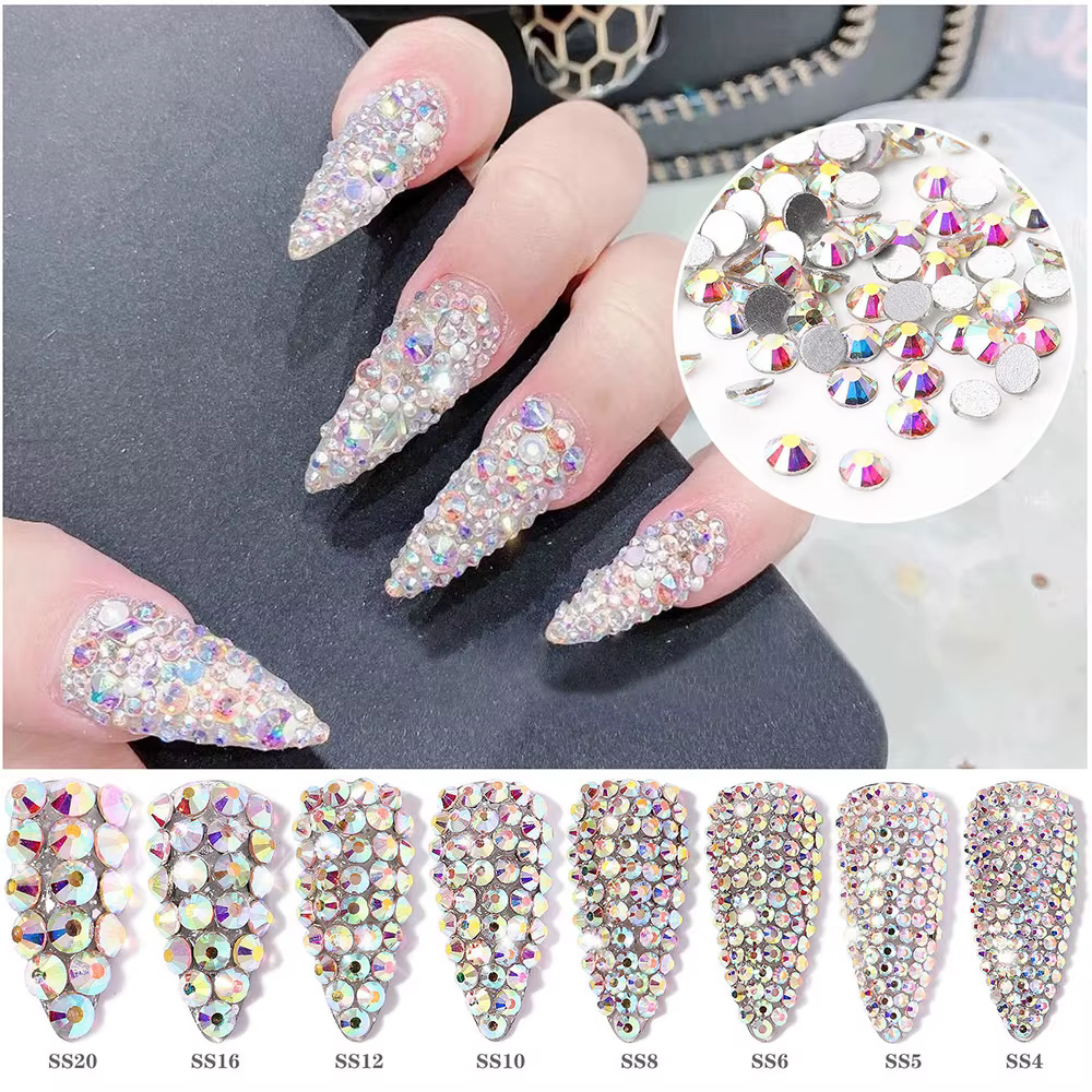 1440 pièces ongles FlatBack cristal Strass clair/AB verre Strass (SS3-SS20) 3D ongles pierres précie