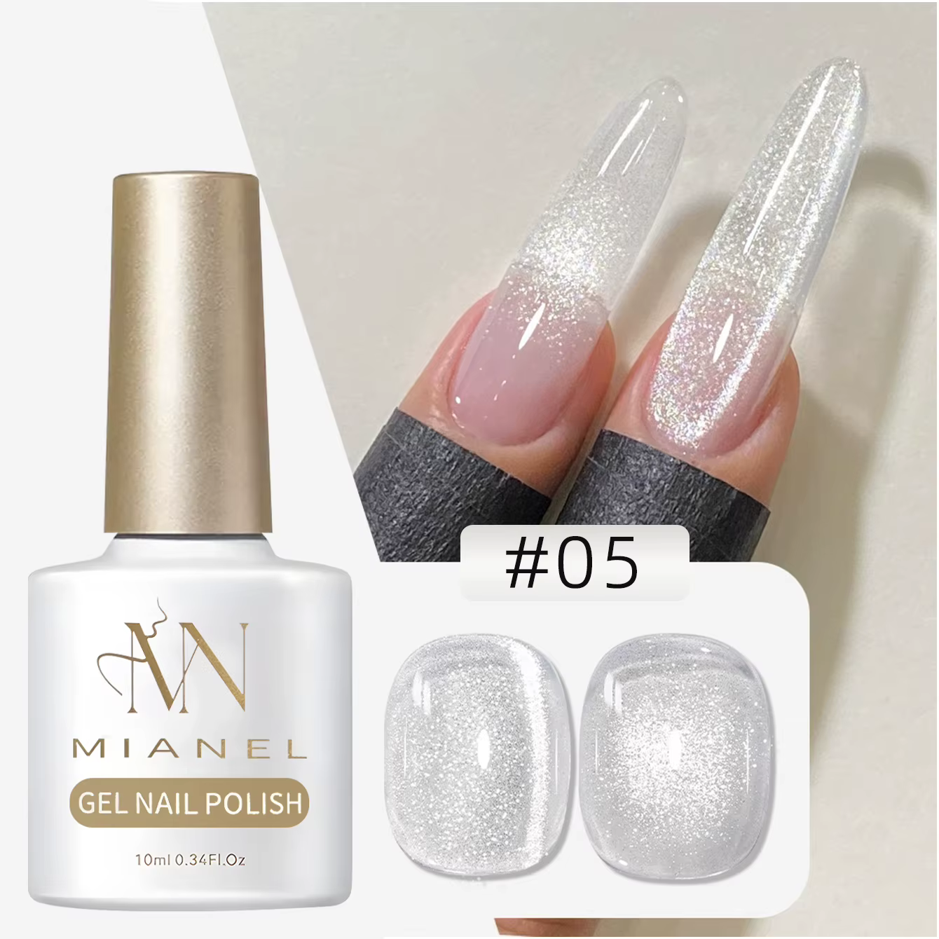 MIANEL 2026 Vernis à ongles gel œil de chat blanc transparent universel avec perles de verre pour ma