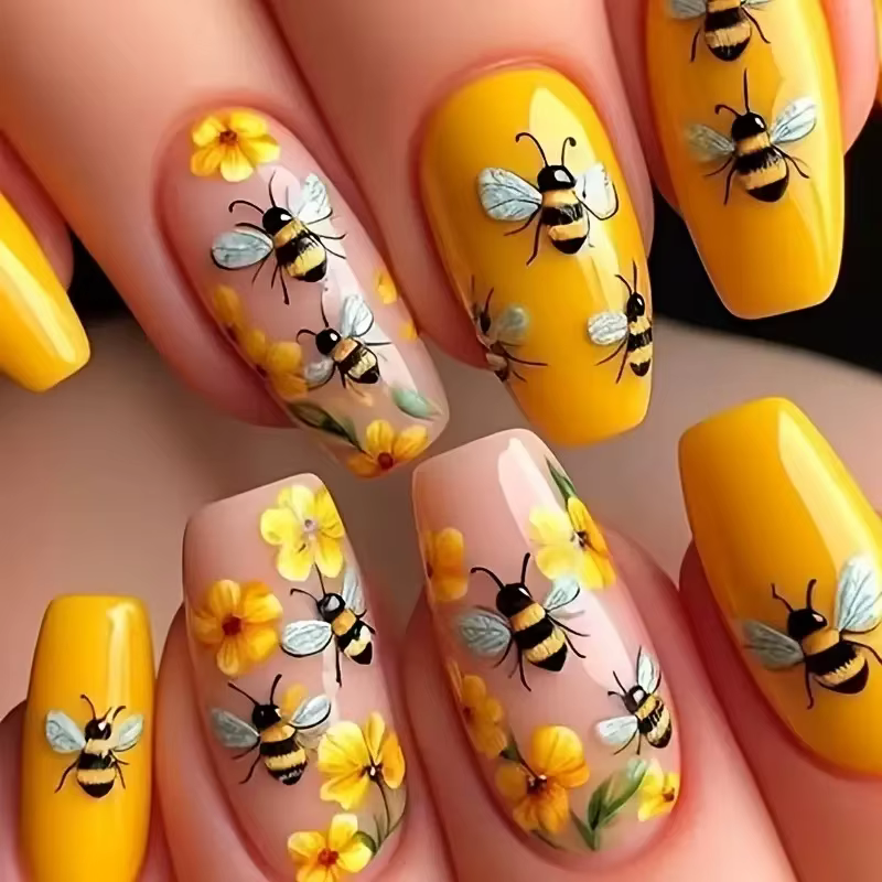Faux ongles de ballet portables presse sur N64 Floral N64 Flower Design N64 Medium Coffin N64 souhai