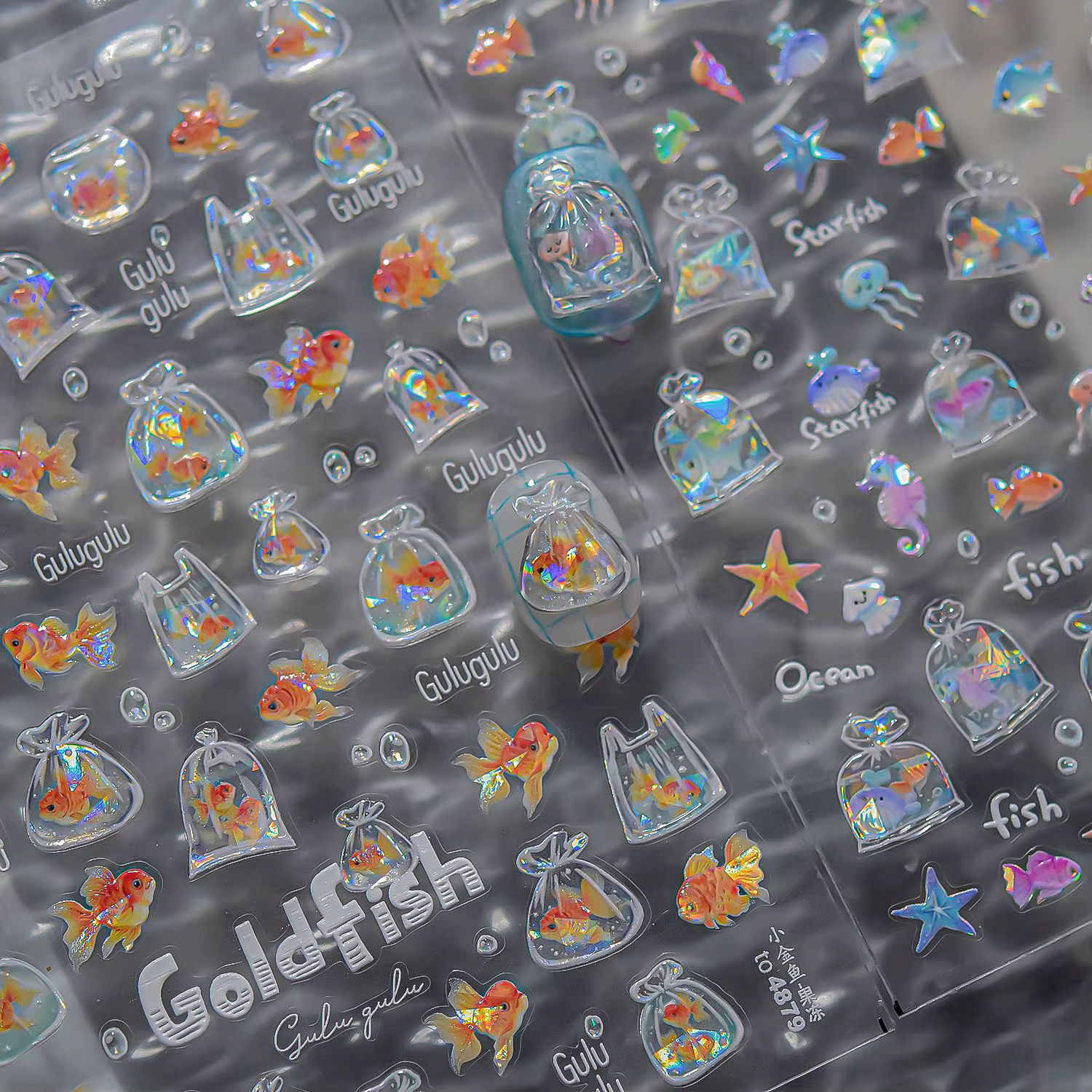 1 pièces mignon un sac d'autocollants de charme d'ongle d'étoile de mer 3D gelée océan poisson bulle