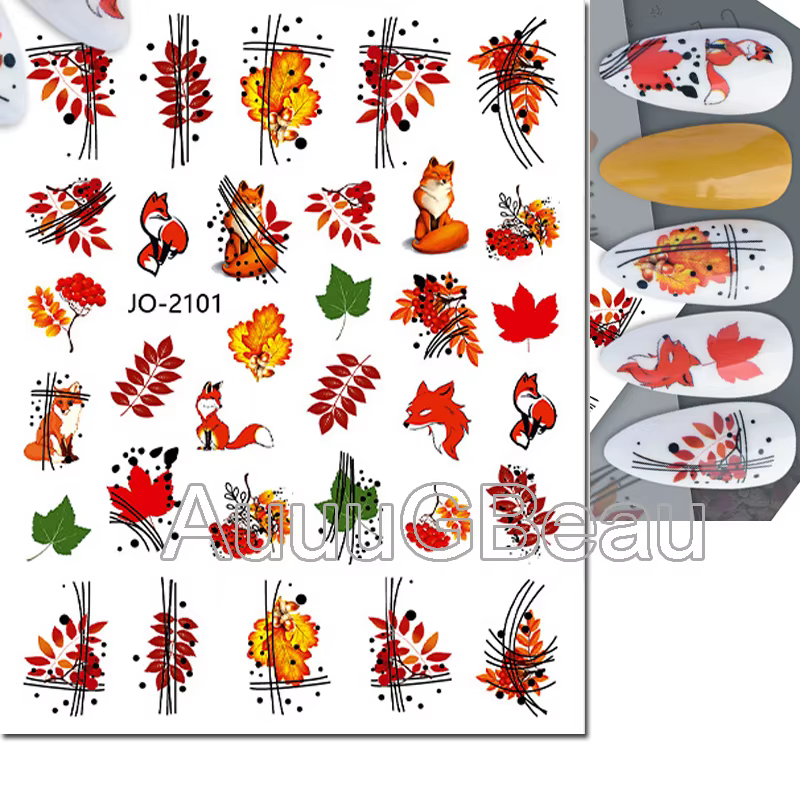 Autocollants pour ongles, décalcomanies pour nail art, lignes géométriques, feuille d'érable, colle 
