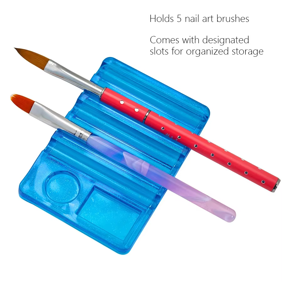 Porte-stylo polyvalent en acrylique pour Nail Art, support de brosse à 5 compartiments avec Palette