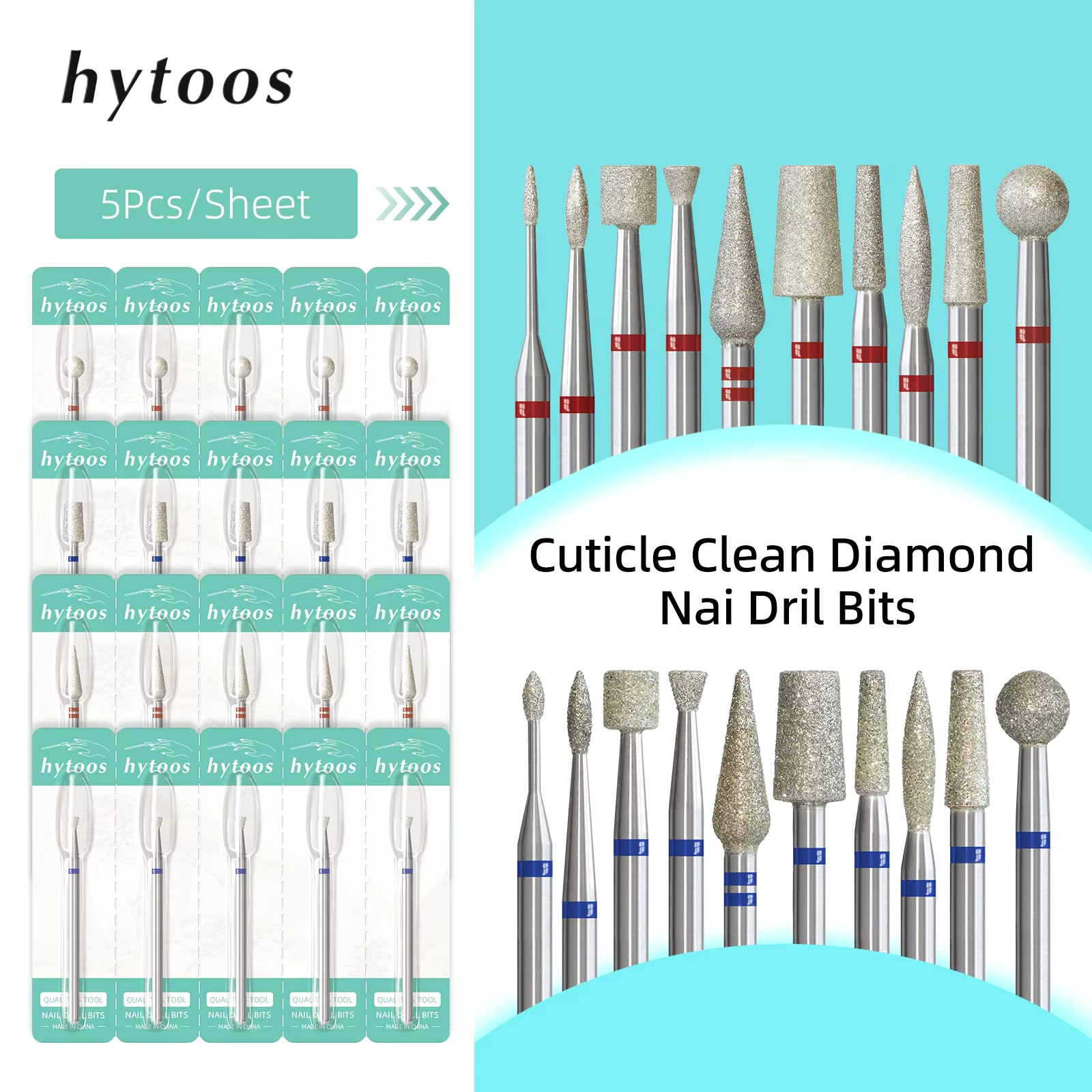HYTOOS 5 pièces/ensemble forets à ongles diamant russe cuticule propre foret à ongles sécurité profe