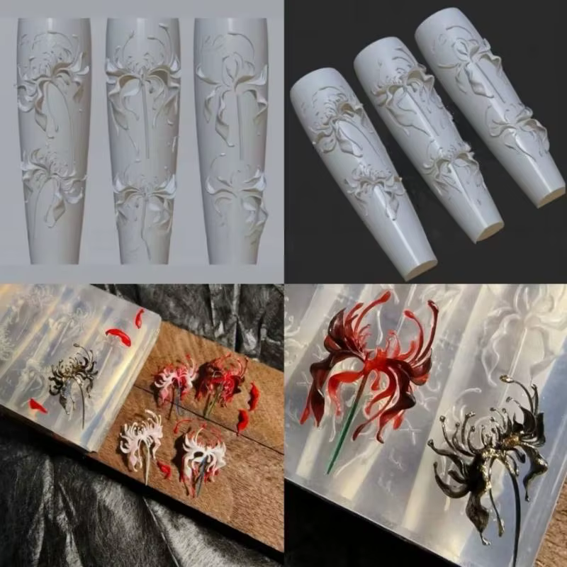 Moule en silicone 3D pour ongles, motif fleur de Lycoris Radiata, transparent, pour manucure, sculpt