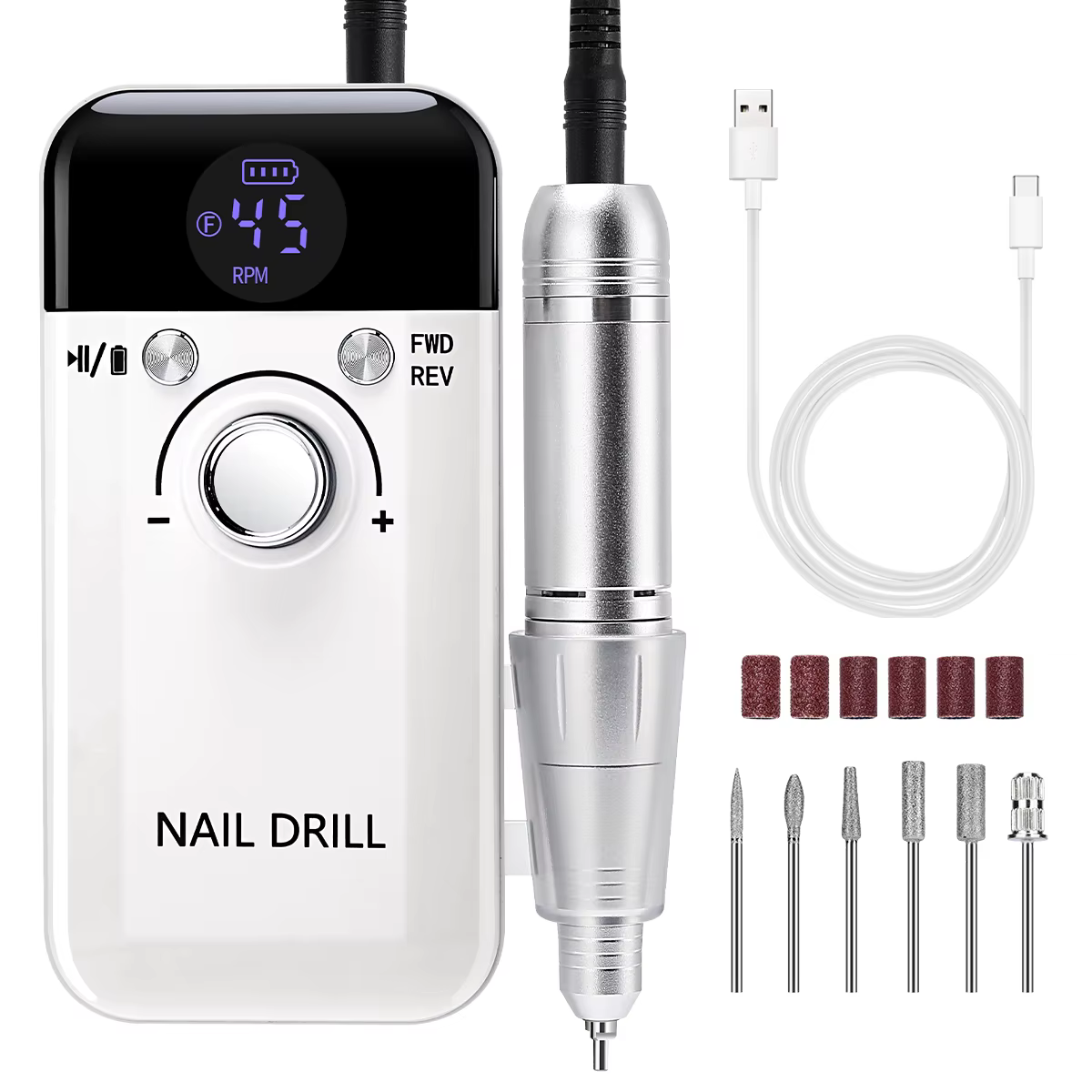 Perceuse à ongles Portable à faible bruit, 45000 tr/min, ponceuse à ongles Rechargeable, lime pour o