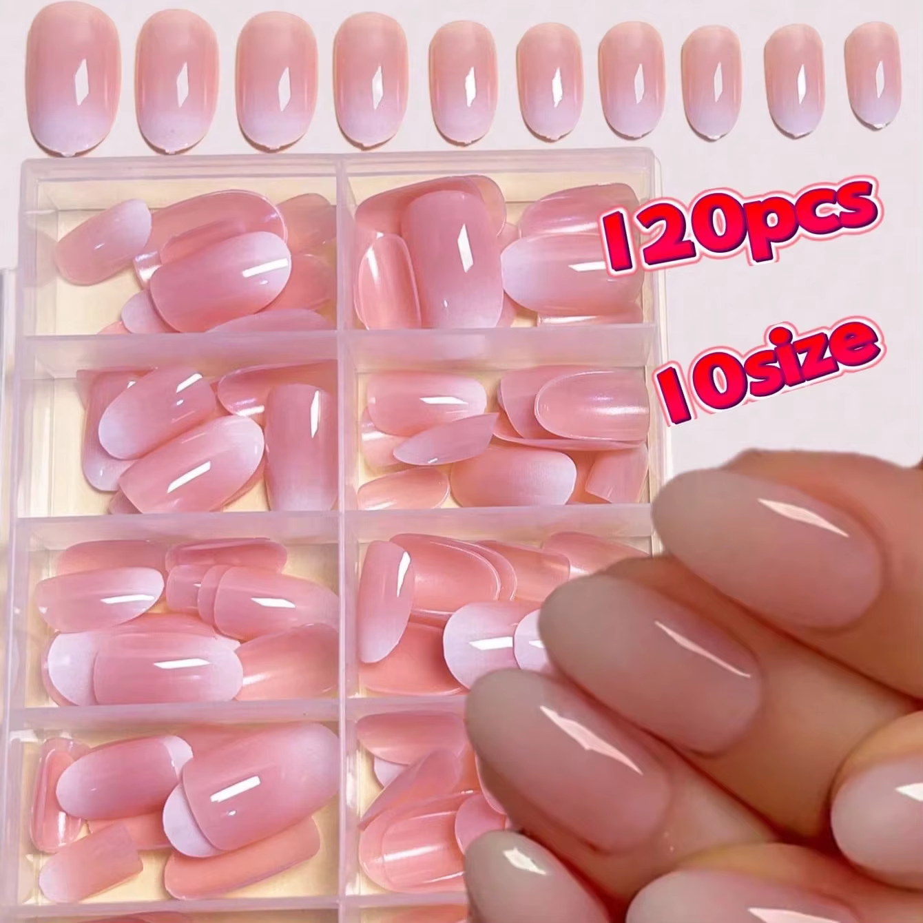 120 faux ongles ovales moyens rose ombré minimalistes, adaptés à un usage quotidien DIY pour hommes 
