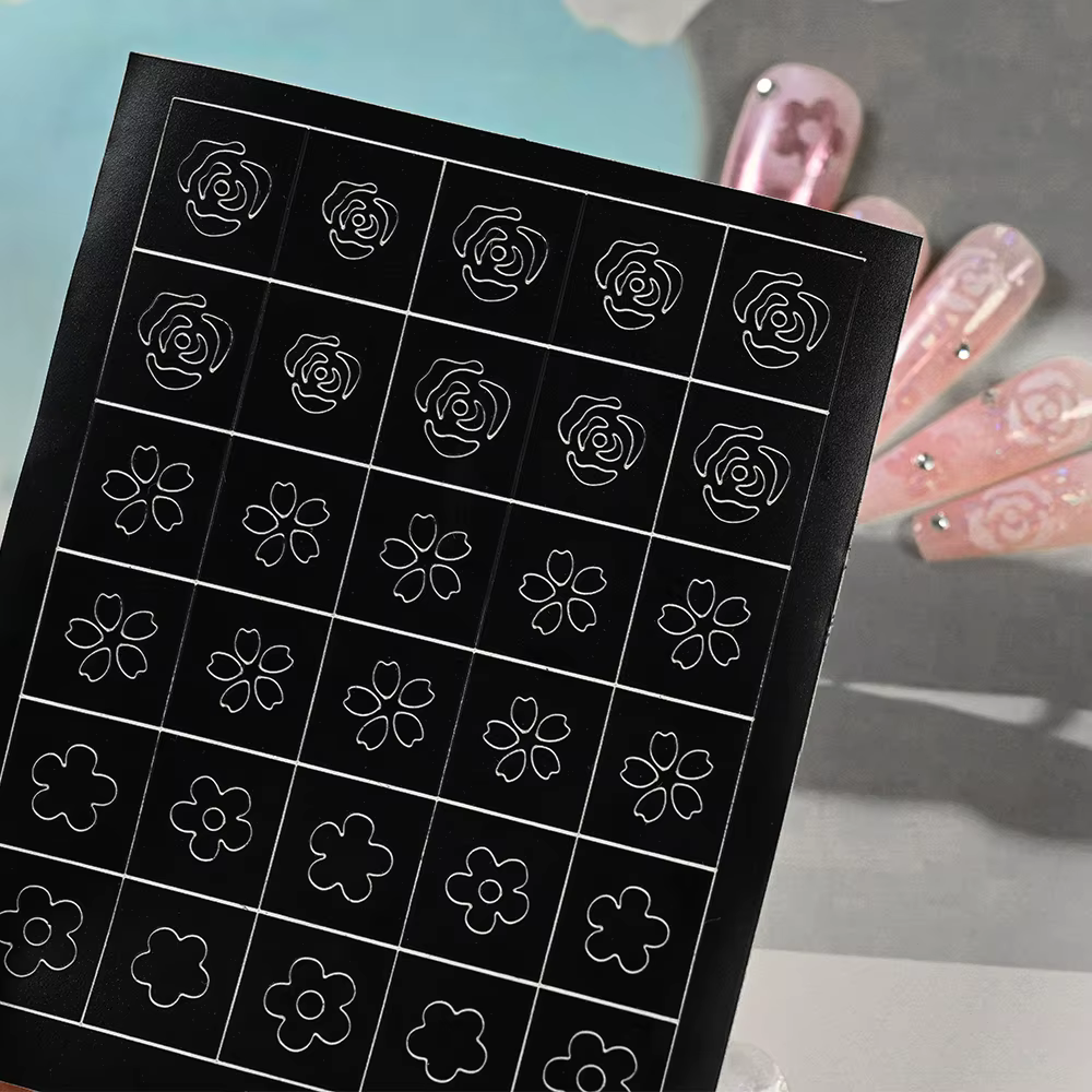Autocollants pour ongles, pochoir d'aérographe, 24 modèles, 1 pièce, papillon/cœur/ligne française,