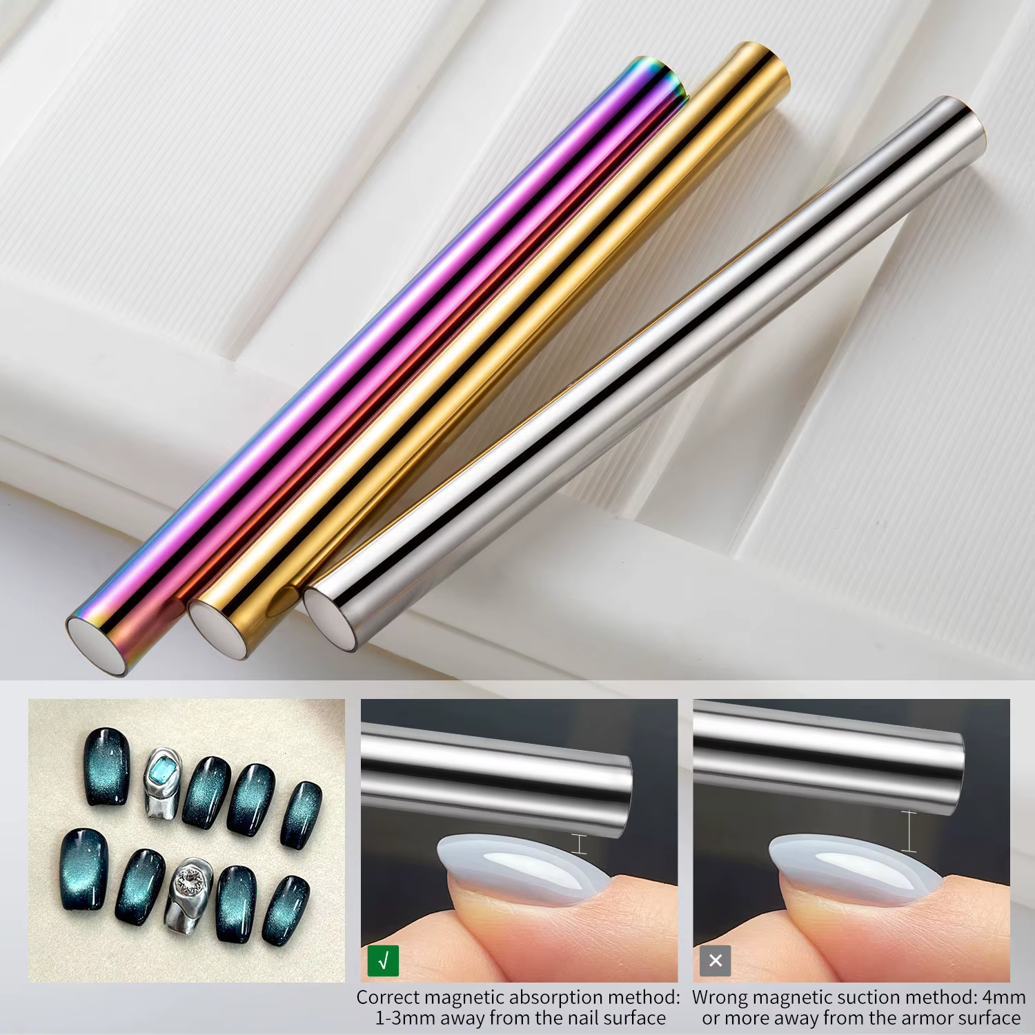 Bâton magnétique pour ongles œil de chat, aimant cylindrique, vernis gel UV, outil de conception de
