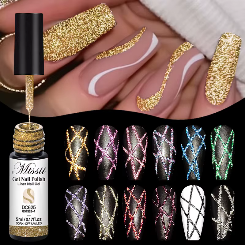 2/4/6 pièces réfléchissant paillettes Liner Gel vernis à ongles ensemble tirer ligne Graffiti peintu