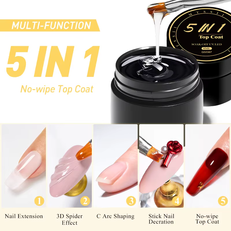 Mtssii 5 en 1 colle Gel de renfort sans lingette couche de finition Nail Art tremper le vernis Gel U