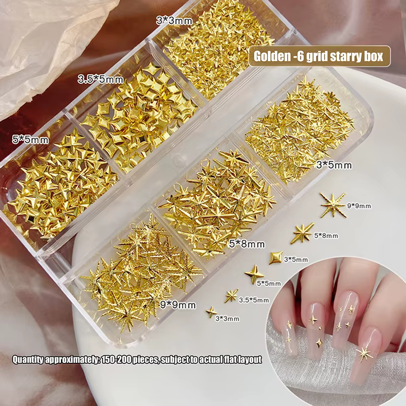 6 grilles métalliques or argent Nail Art strass décor manucure breloques Flatback Starburst pentagra