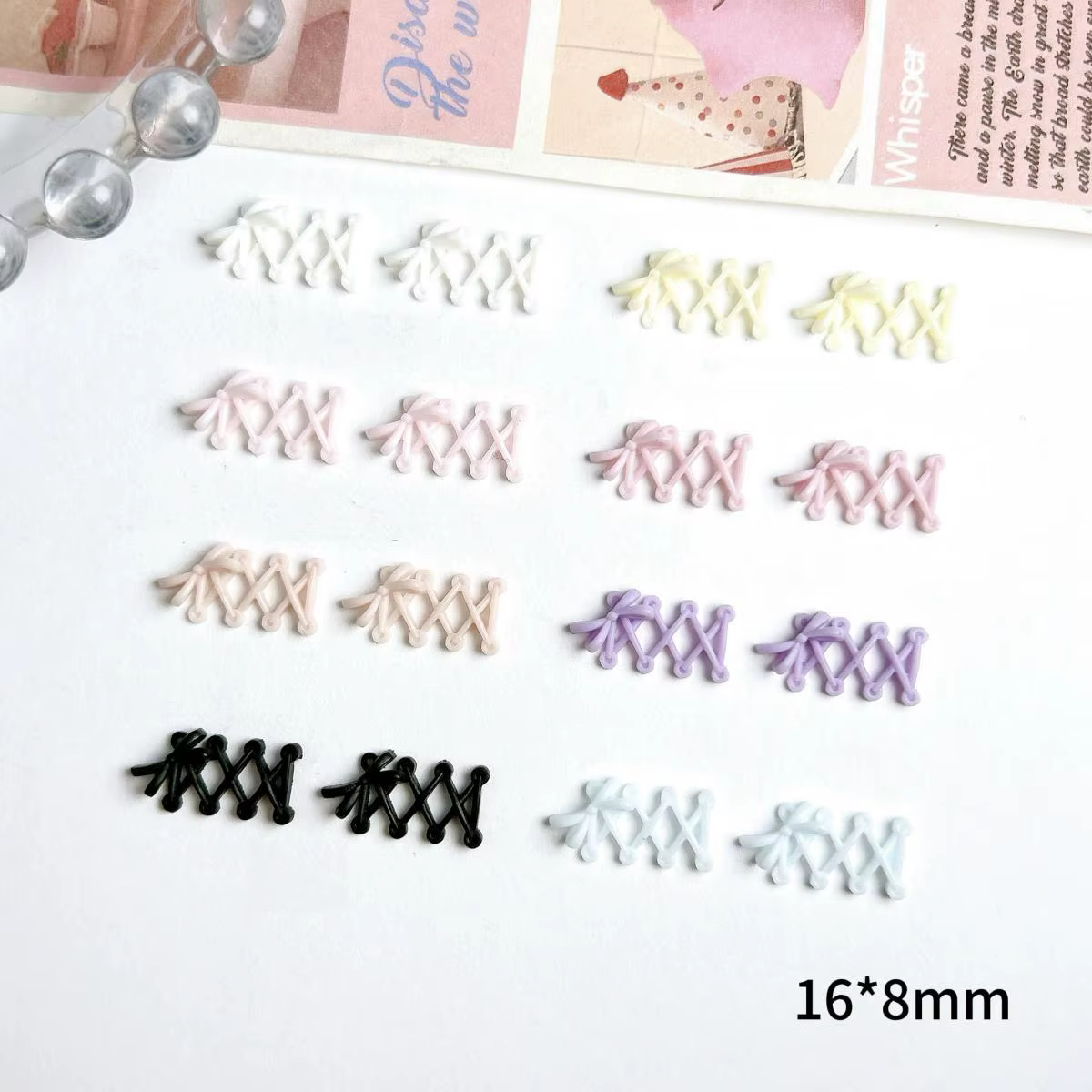 30 pièces nouveau lacet créatif résine ongles breloques 3D Macaron couleur arc lacet Nail Art décora