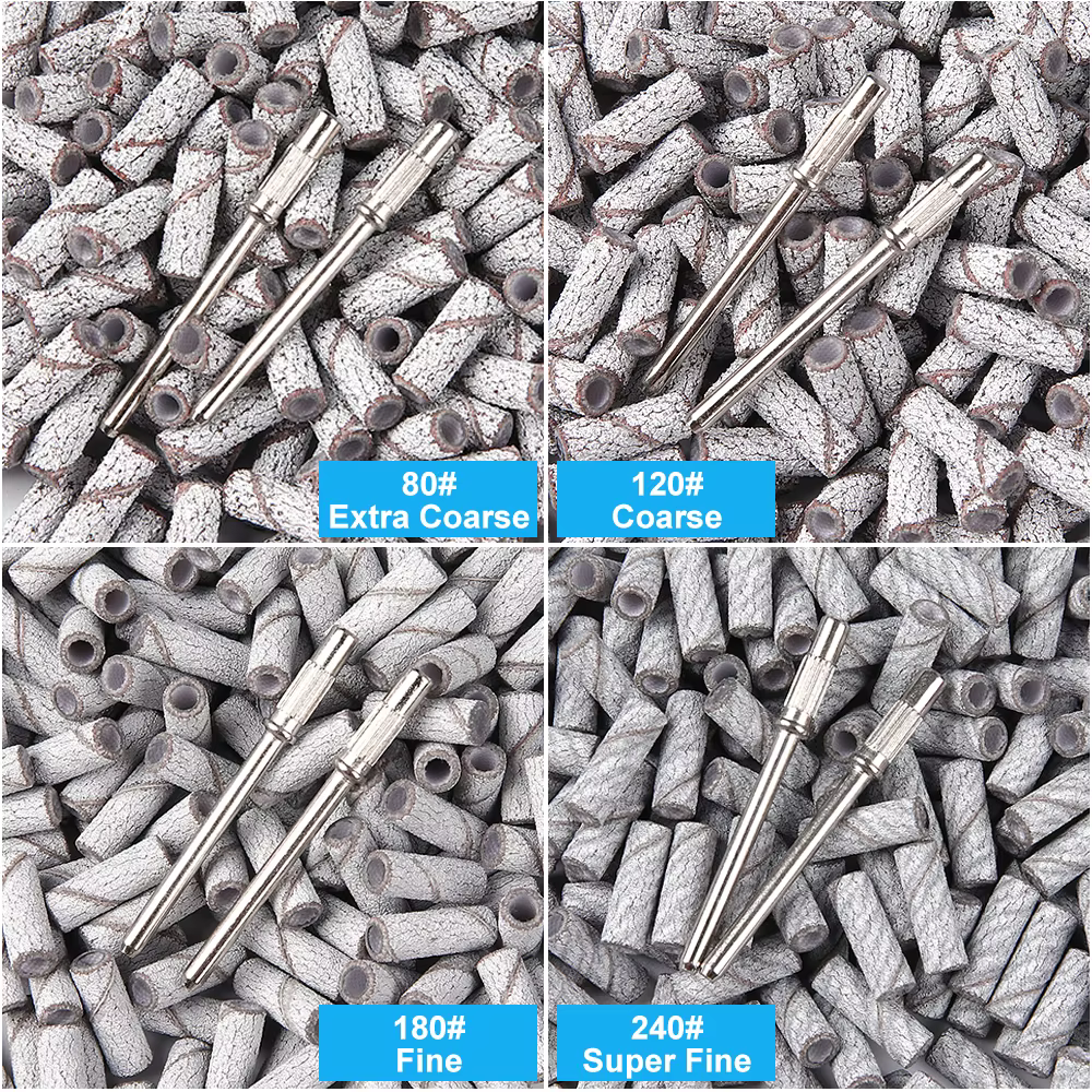 Ensemble de bandes abrasives pour ongles de 3mm, 100/200 pièces, avec mandrin, papier abrasif de gra