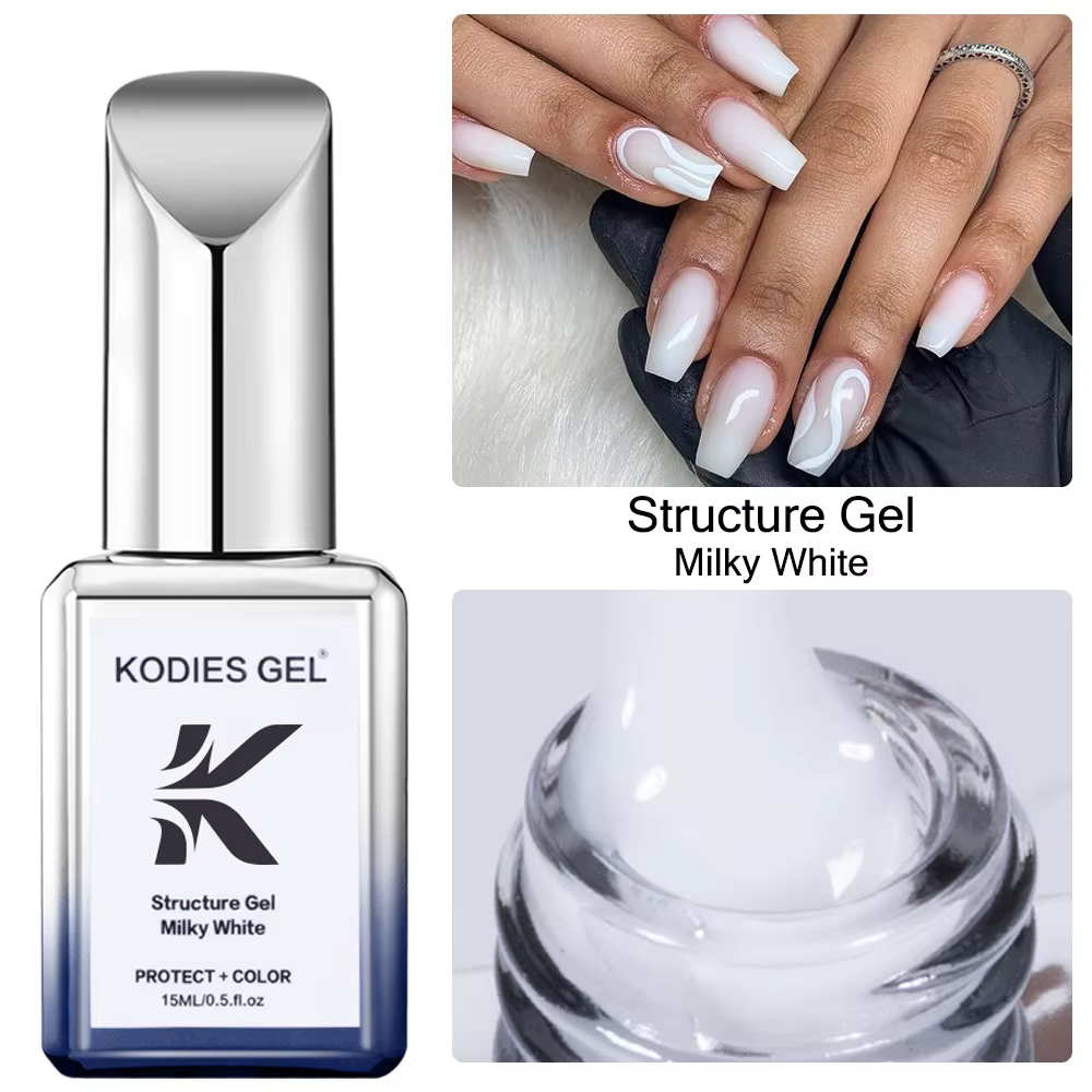 KODIES GEL Vernis Gel Blanc Laiteux 2 EN 1 Base Caoutchouc Structurel Gel Émail Lacté Opale Semi-Tra