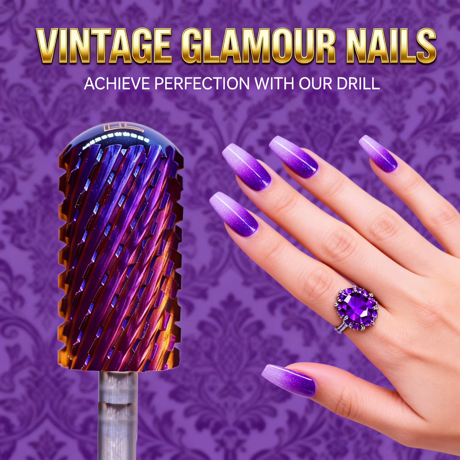 RolinStar – foret à ongles violet à deux mains, grand baril rond en carbure, foret à ongles et meill
